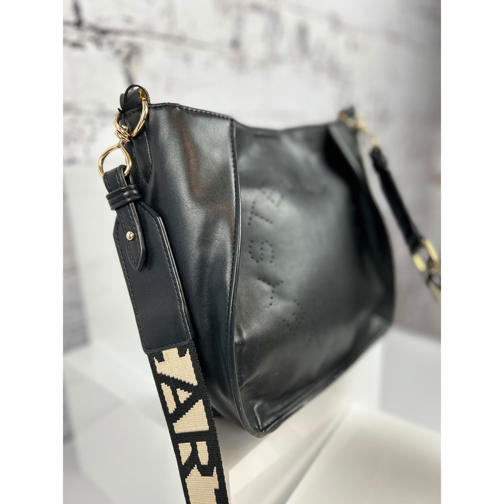 Stella McCartney Black Shoulder Bag Logo Perforated Strap Gold Hardware - Picture 5 of 14